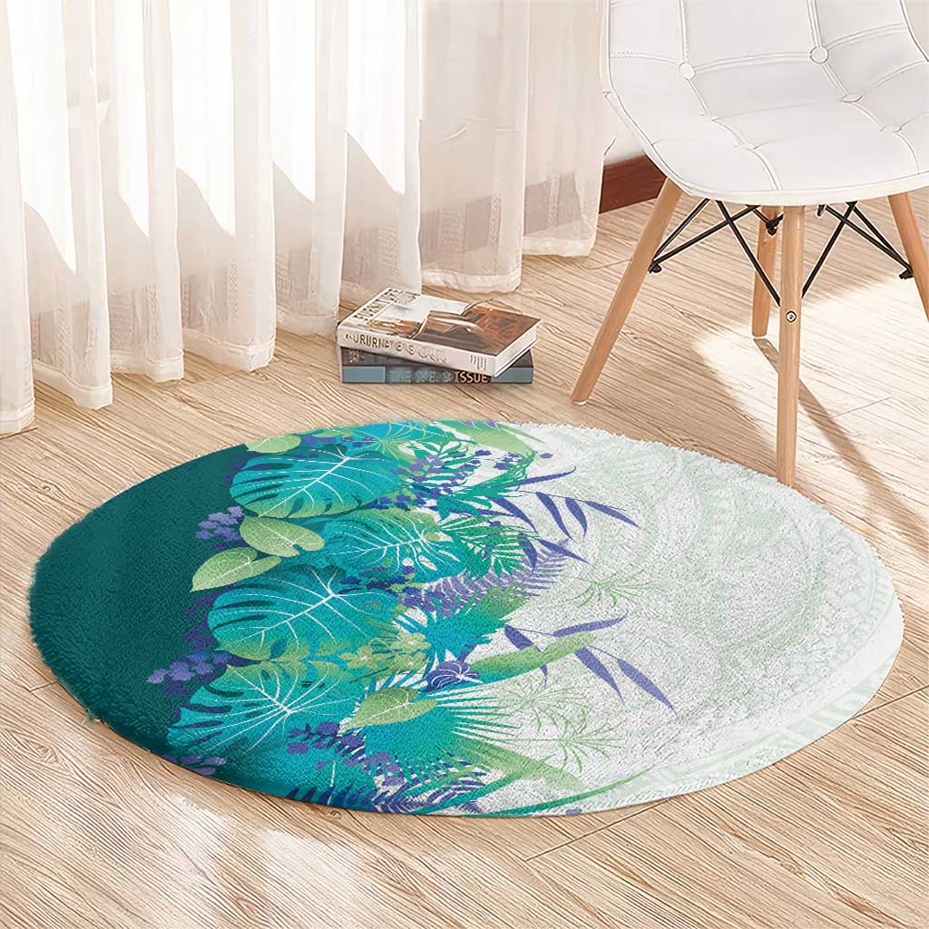 Hawaii Tropical Plant Teal Round Carpet Vibrant Polynesian Pattern LT01 - Polynesian Pride