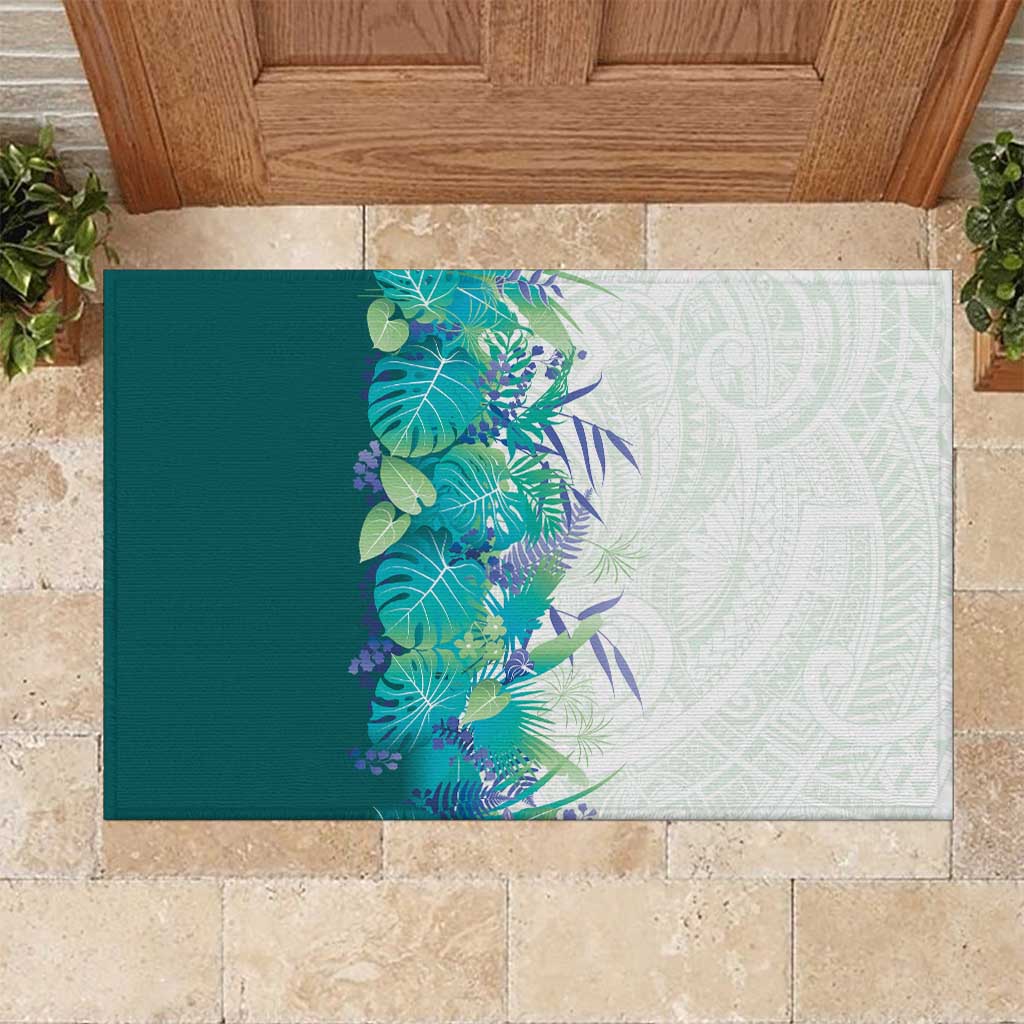 Hawaii Tropical Plant Teal Rubber Doormat Vibrant Polynesian Pattern LT01 Teal - Polynesian Pride