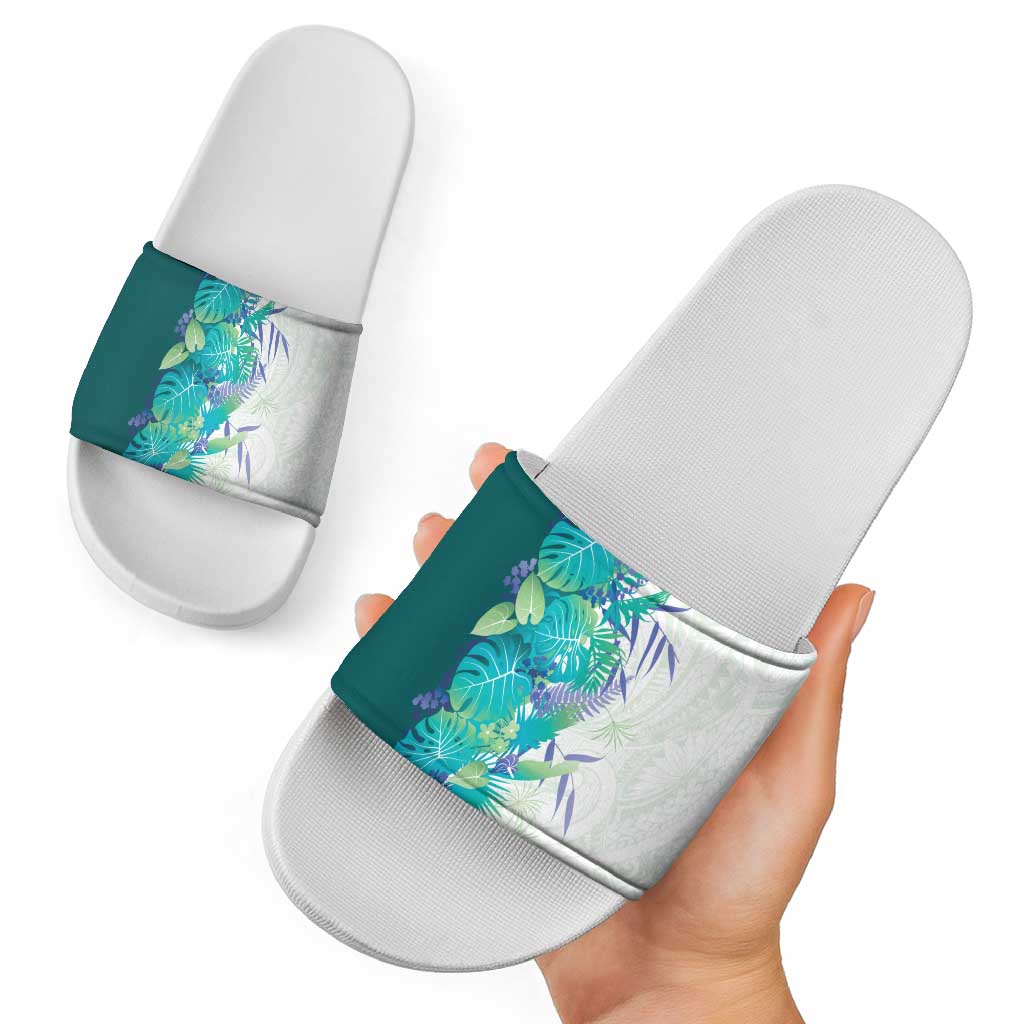 Hawaii Tropical Plant Teal Slide Sandals Vibrant Polynesian Pattern LT01 - Polynesian Pride