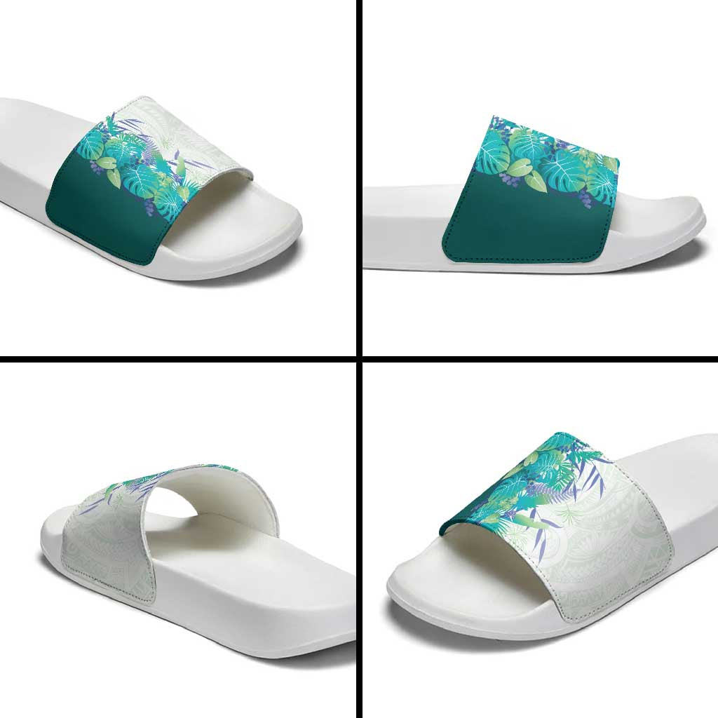 Hawaii Tropical Plant Teal Slide Sandals Vibrant Polynesian Pattern LT01 - Polynesian Pride