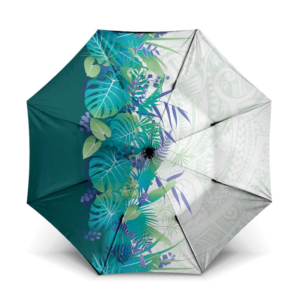 Hawaii Tropical Plant Teal Umbrella Vibrant Polynesian Pattern LT01 One Size Folded 11.42 inch Opened Diameter 37.4 inch Teal - Polynesian Pride