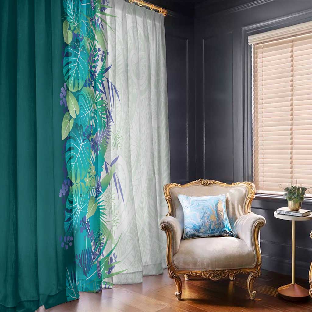 Hawaii Tropical Plant Teal Window Curtain Vibrant Polynesian Pattern LT01 - Polynesian Pride