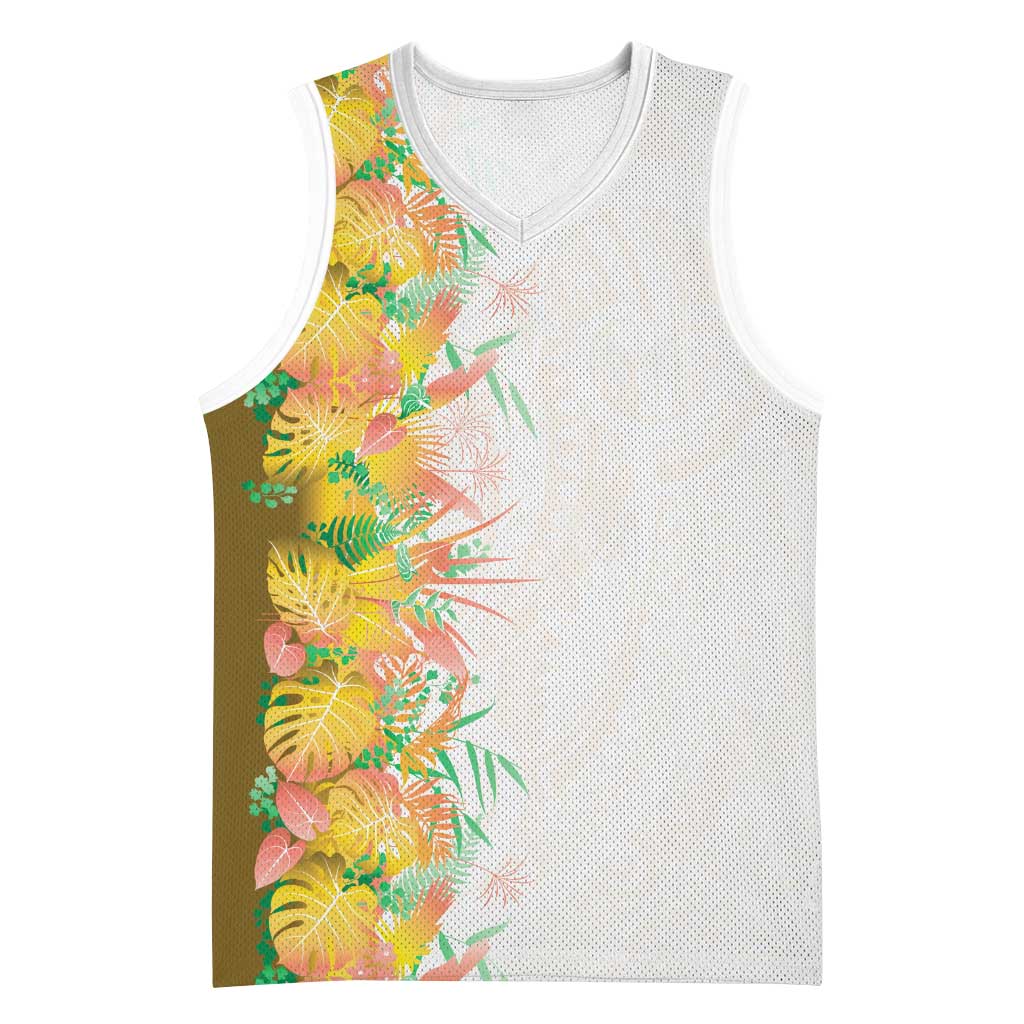 Hawaii Tropical Plant Lenalena Basketball Jersey Vibrant Polynesian Pattern LT01 Unisex Yellow - Polynesian Pride