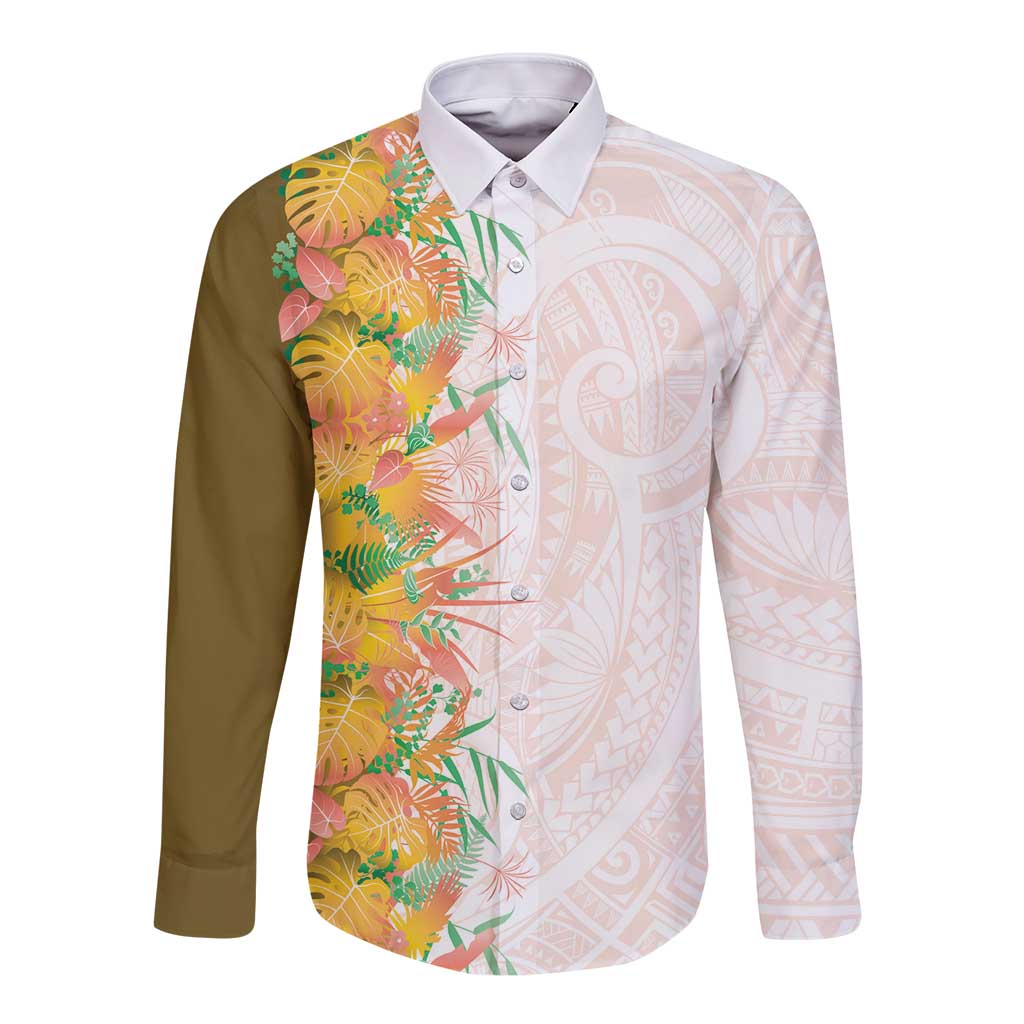 Hawaii Tropical Plant Lenalena Long Sleeve Button Shirt Vibrant Polynesian Pattern LT01 Unisex Yellow - Polynesian Pride