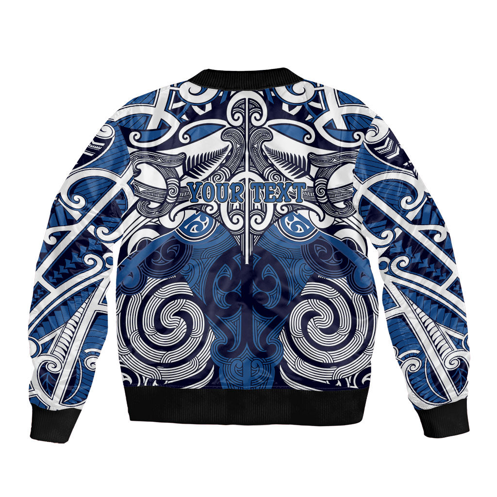 Personalised Maori Ngati Tuwharetoa Sleeve Zip Bomber Jacket Silver Fern Kowhaiwhai Art LT01 - Polynesian Pride