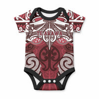 Personalised Maori Te Arawa Baby Onesie Silver Fern Kowhaiwhai Art LT01 Red - Polynesian Pride