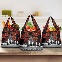 New Zealand ANZAC Day Grocery Bag Poppy With Polynesian Pattern LT01 3-pack One Size Black - Polynesian Pride