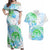 Kia Ora Maori New Zealand Pastel Couples Matching Off Shoulder Maxi Dress and Hawaiian Shirt Sun Ta Moko Aqua Green Version LT01 Aqua - Polynesian Pride