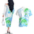 Kia Ora Maori New Zealand Pastel Couples Matching Off The Shoulder Long Sleeve Dress and Hawaiian Shirt Sun Ta Moko Aqua Green Version LT01 - Polynesian Pride