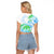 Kia Ora Maori New Zealand Pastel Raglan Cropped T Shirt Sun Ta Moko Aqua Green Version LT01 - Polynesian Pride