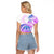 Kia Ora Maori New Zealand Pastel Raglan Cropped T Shirt Sun Ta Moko Lilac Version LT01 - Polynesian Pride