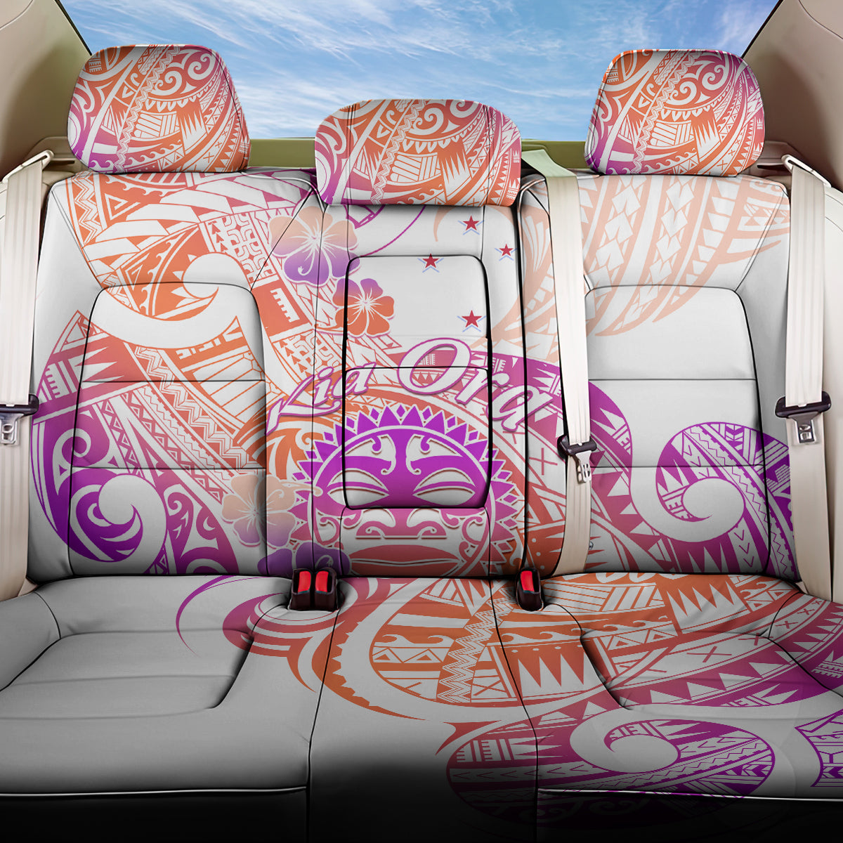 Kia Ora Maori New Zealand Pastel Back Car Seat Cover Sun Ta Moko Sunset Version LT01 One Size Orange - Polynesian Pride