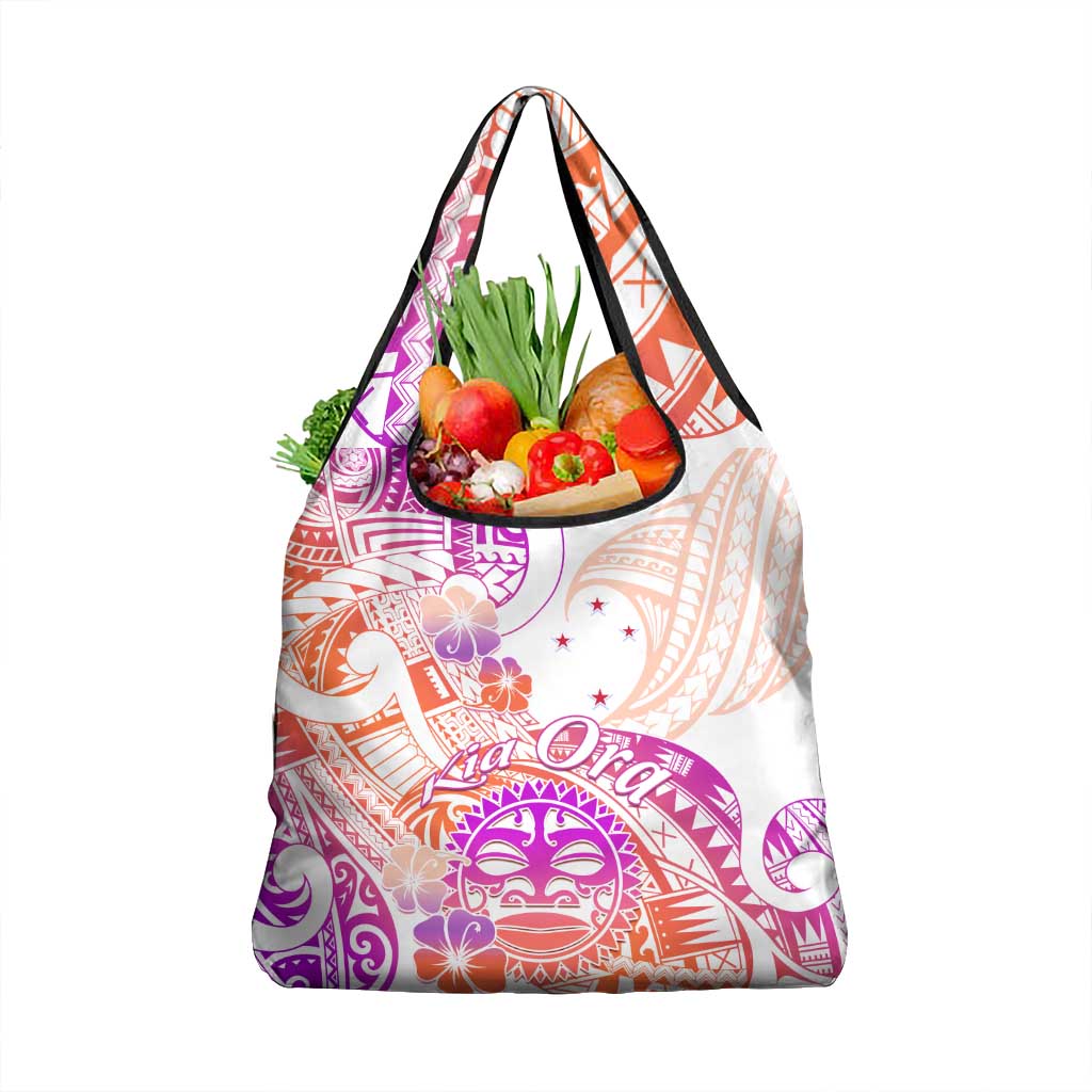 Kia Ora Maori New Zealand Pastel Grocery Bag Sun Ta Moko Sunset Version LT01 1-pack One Size Orange - Polynesian Pride