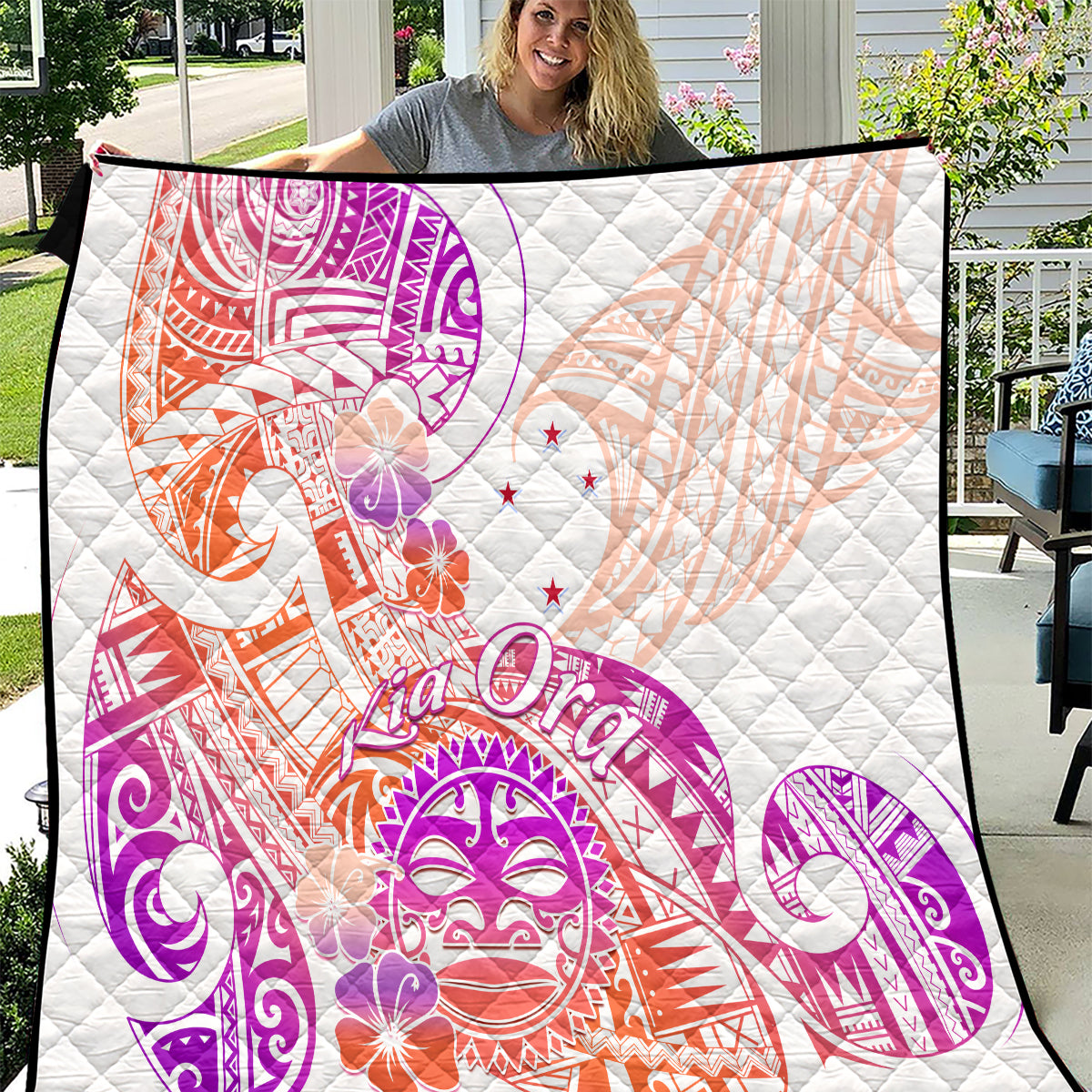 Kia Ora Maori New Zealand Pastel Quilt Sun Ta Moko Sunset Version LT01 Orange - Polynesian Pride