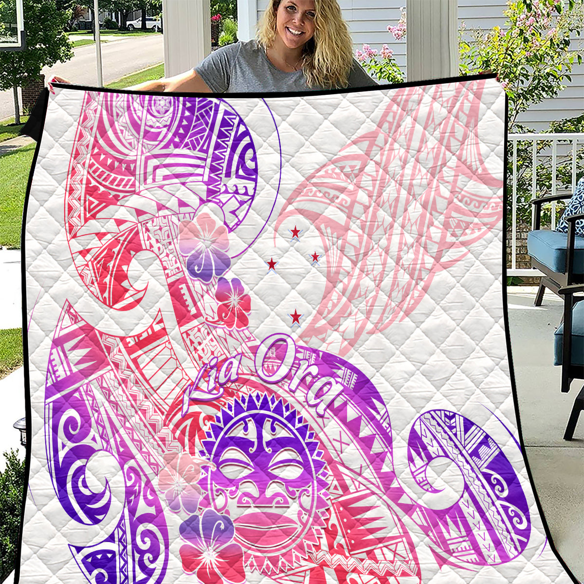 Kia Ora Maori New Zealand Pastel Quilt Sun Ta Moko Sweet Version LT01 Pink - Polynesian Pride