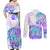 Kia Ora Maori New Zealand Pastel Couples Matching Off Shoulder Maxi Dress and Long Sleeve Button Shirt Sun Ta Moko Violet Version LT01 - Polynesian Pride