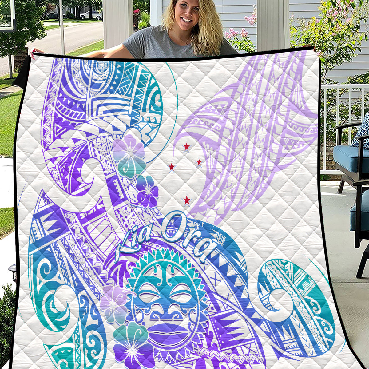 Kia Ora Maori New Zealand Pastel Quilt Sun Ta Moko Violet Version LT01 Purple - Polynesian Pride