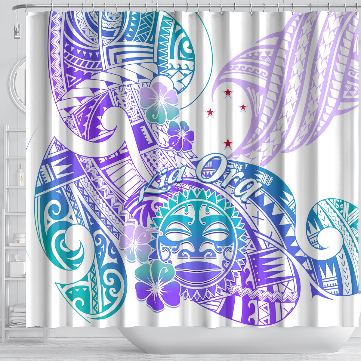 Kia Ora Maori New Zealand Pastel Shower Curtain Sun Ta Moko Violet Version LT01 - Polynesian Pride