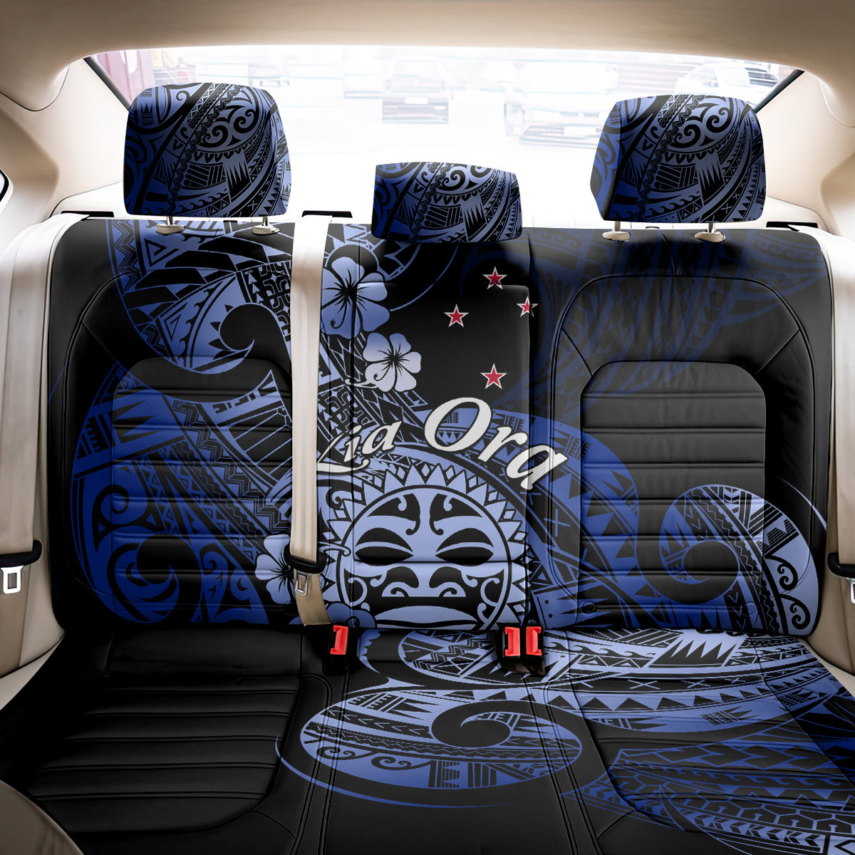 Aotearoa Kia Ora New Zealand Ta Moko Blue Version Back Car Seat Cover LT01 - Polynesian Pride