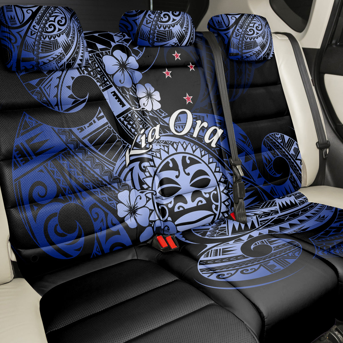 Aotearoa Kia Ora New Zealand Ta Moko Blue Version Back Car Seat Cover LT01 - Polynesian Pride