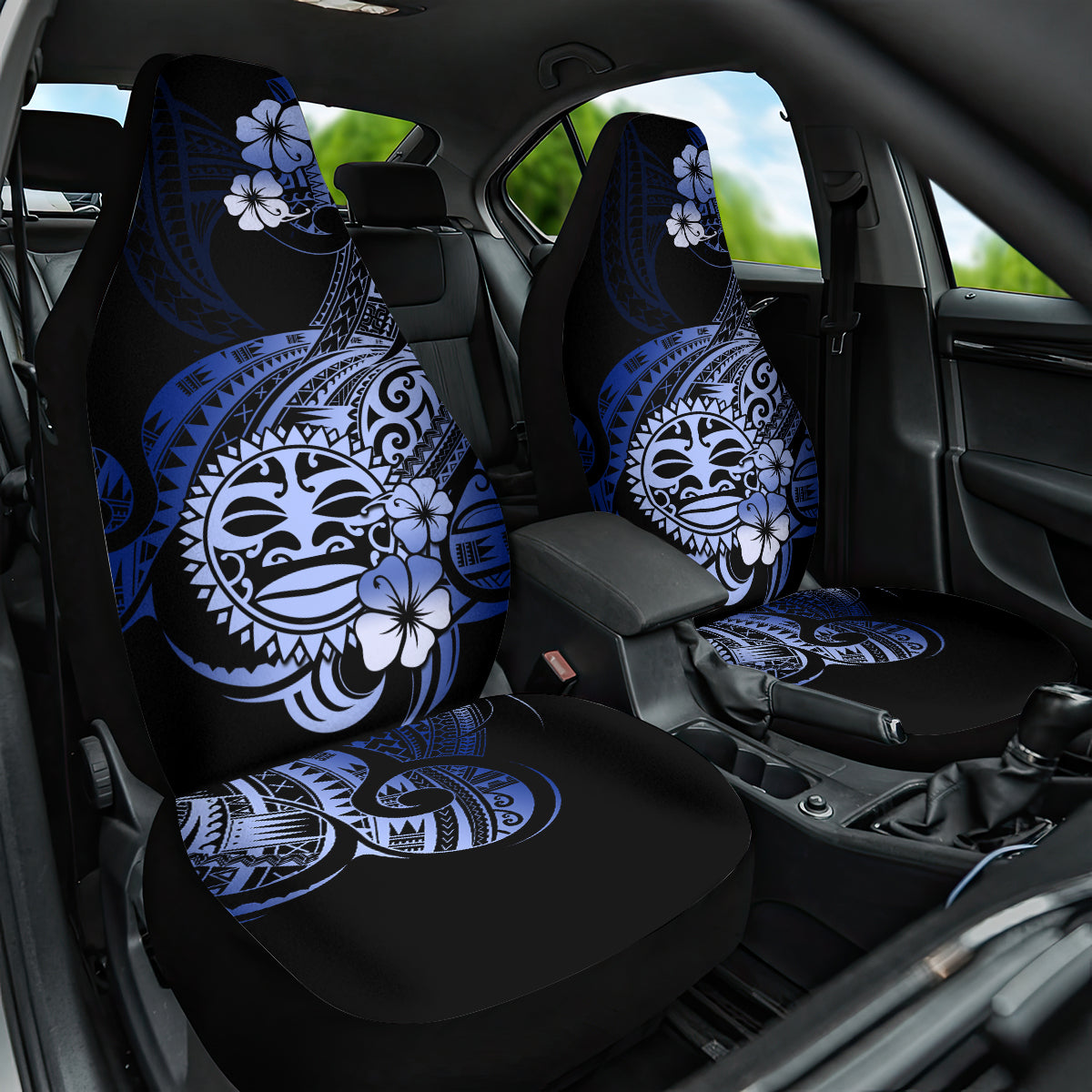 Aotearoa Kia Ora New Zealand Ta Moko Blue Version Car Seat Cover LT01 One Size Blue - Polynesian Pride