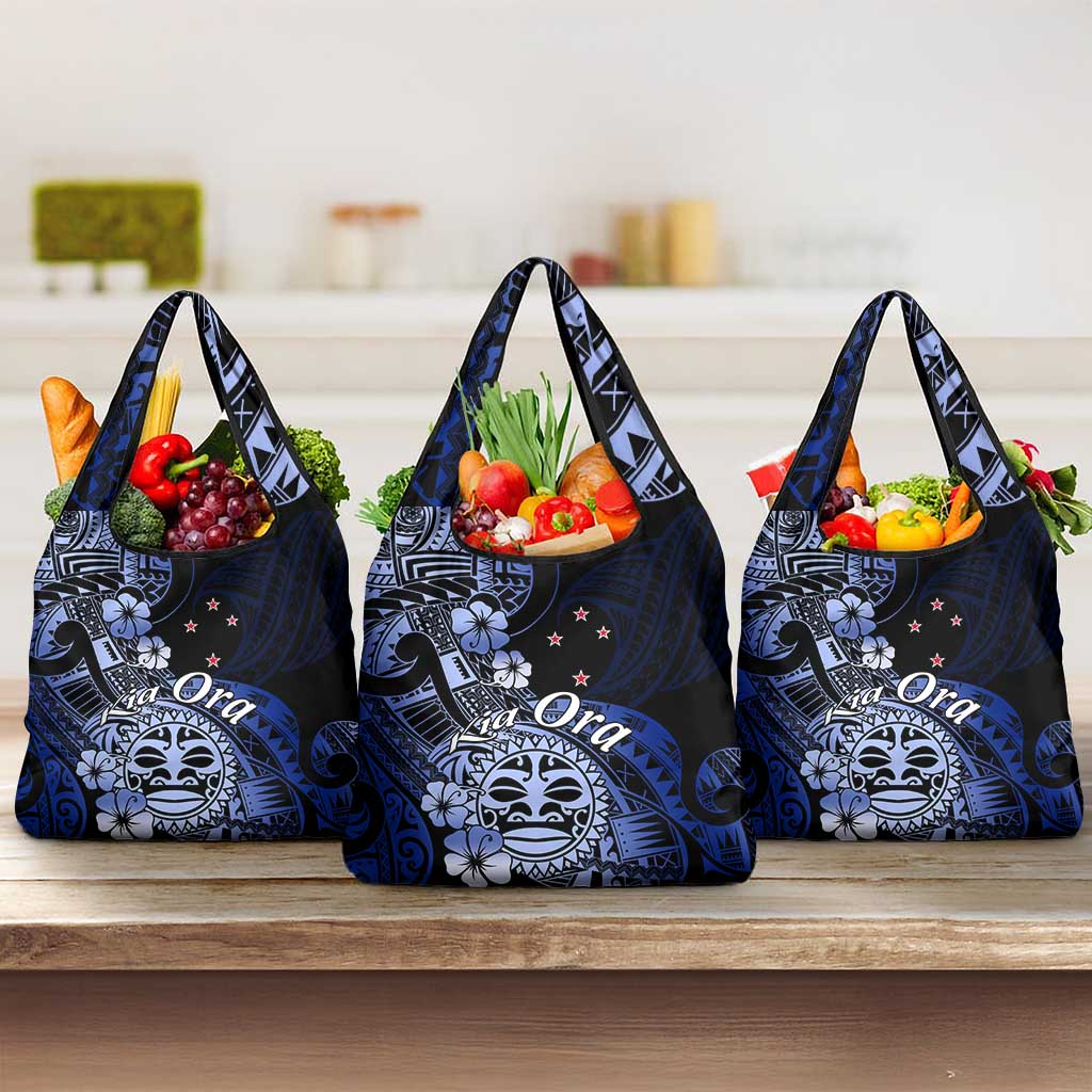 Aotearoa Kia Ora New Zealand Ta Moko Blue Version Grocery Bag LT01 3-pack One Size Blue - Polynesian Pride