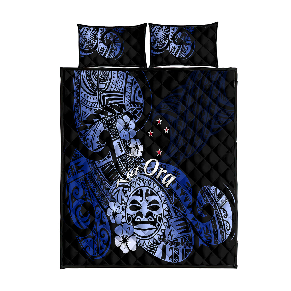 Aotearoa Kia Ora New Zealand Ta Moko Blue Version Quilt Bed Set LT01 Blue - Polynesian Pride