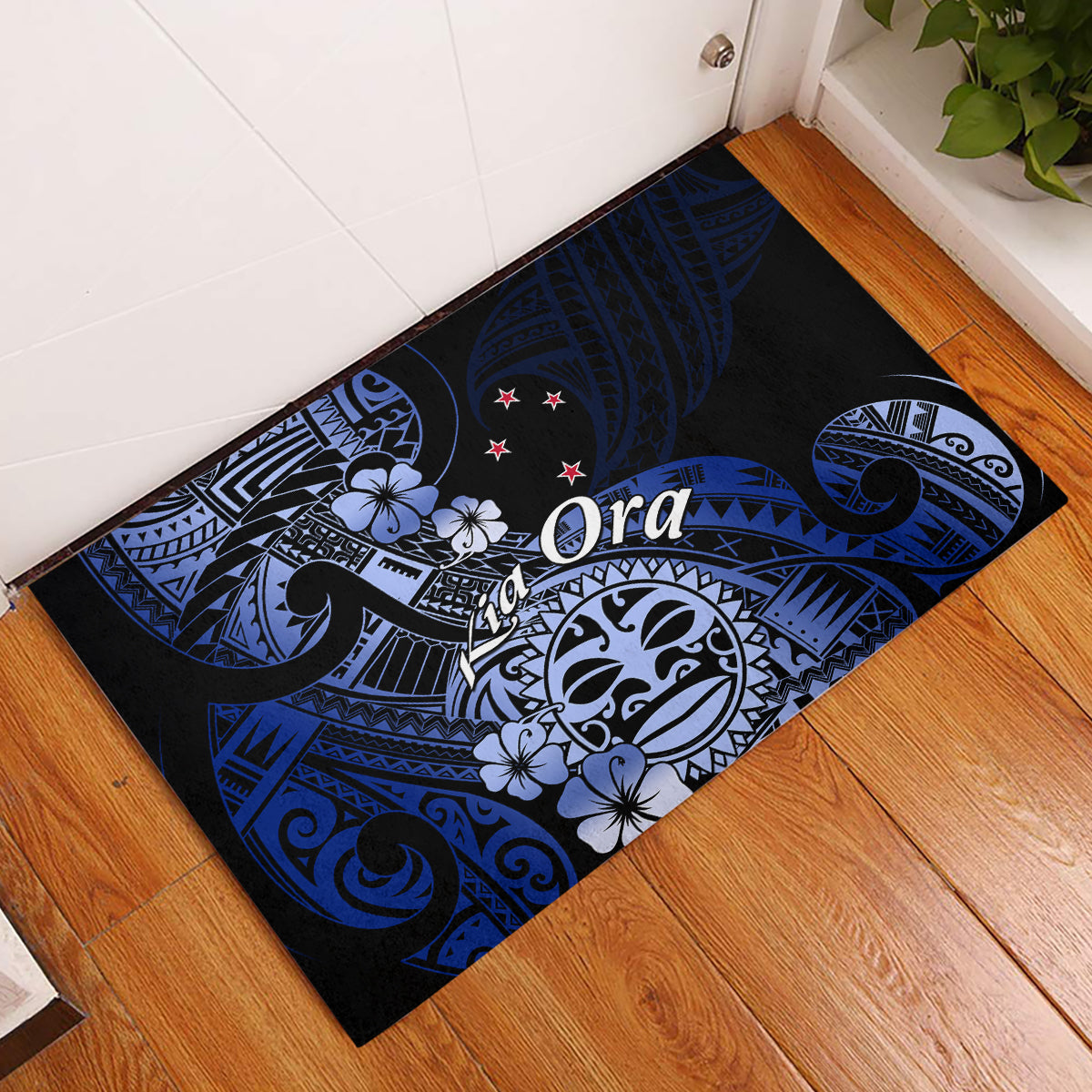 Aotearoa Kia Ora New Zealand Ta Moko Blue Version Rubber Doormat LT01 Blue - Polynesian Pride