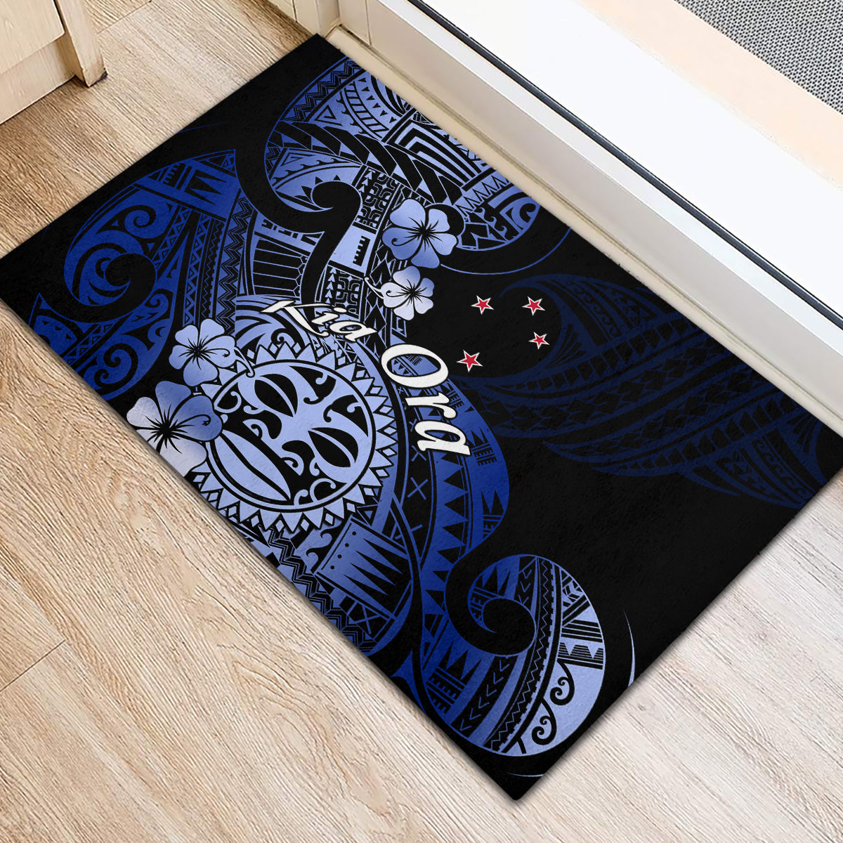 Aotearoa Kia Ora New Zealand Ta Moko Blue Version Rubber Doormat LT01 - Polynesian Pride