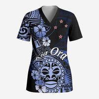 Aotearoa Kia Ora New Zealand Ta Moko Blue Version Scrub Top LT01 Adult Blue - Polynesian Pride
