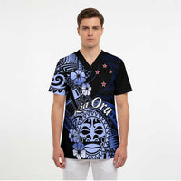 Aotearoa Kia Ora New Zealand Ta Moko Blue Version Scrub Top LT01 - Polynesian Pride