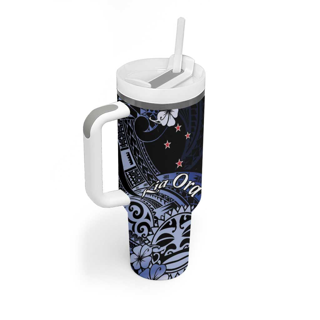 Aotearoa Kia Ora New Zealand Ta Moko Blue Version Tumbler With Handle LT01 - Polynesian Pride