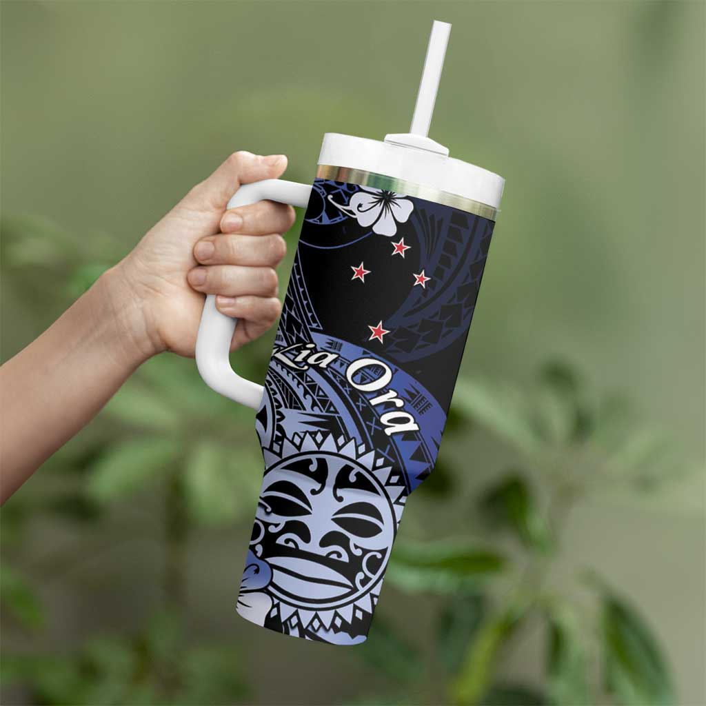 Aotearoa Kia Ora New Zealand Ta Moko Blue Version Tumbler With Handle LT01 - Polynesian Pride