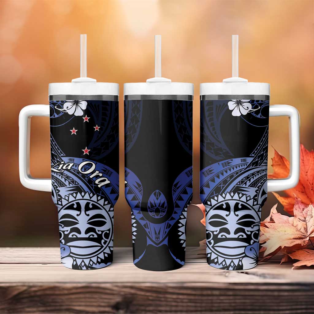 Aotearoa Kia Ora New Zealand Ta Moko Blue Version Tumbler With Handle LT01 - Polynesian Pride