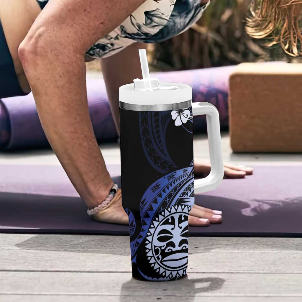 Aotearoa Kia Ora New Zealand Ta Moko Blue Version Tumbler With Handle LT01 - Polynesian Pride