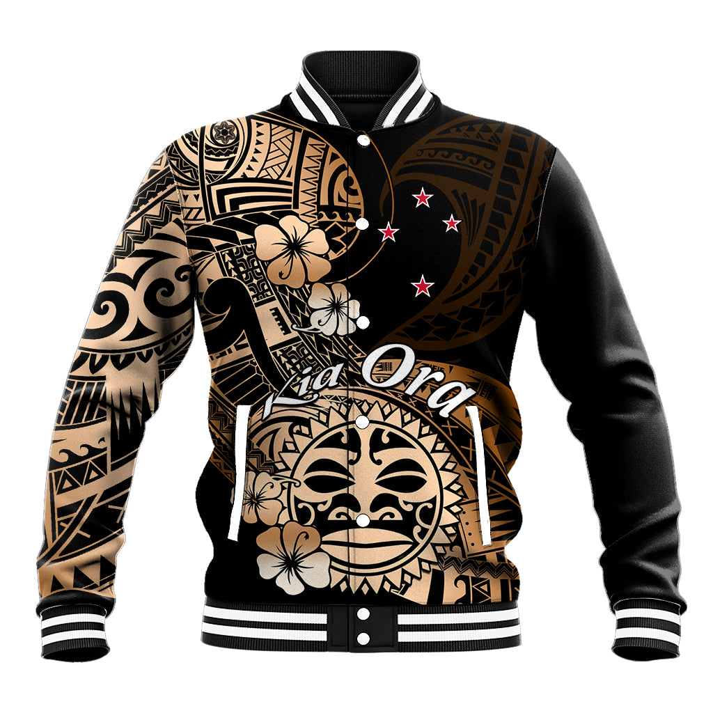 Aotearoa Kia Ora New Zealand Ta Moko Gold Version Baseball Jacket LT01 Unisex Gold - Polynesian Pride
