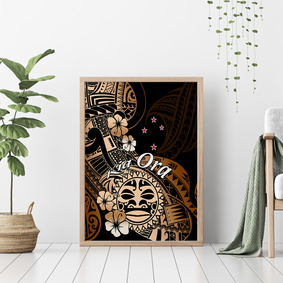 Aotearoa Kia Ora New Zealand Ta Moko Gold Version Canvas Wall Art LT01 - Polynesian Pride