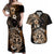 Aotearoa Kia Ora New Zealand Ta Moko Gold Version Couples Matching Off Shoulder Maxi Dress and Hawaiian Shirt LT01 Gold - Polynesian Pride