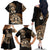 Aotearoa Kia Ora New Zealand Ta Moko Gold Version Family Matching Off Shoulder Long Sleeve Dress and Hawaiian Shirt LT01 - Polynesian Pride