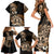 Aotearoa Kia Ora New Zealand Ta Moko Gold Version Family Matching Short Sleeve Bodycon Dress and Hawaiian Shirt LT01 - Polynesian Pride