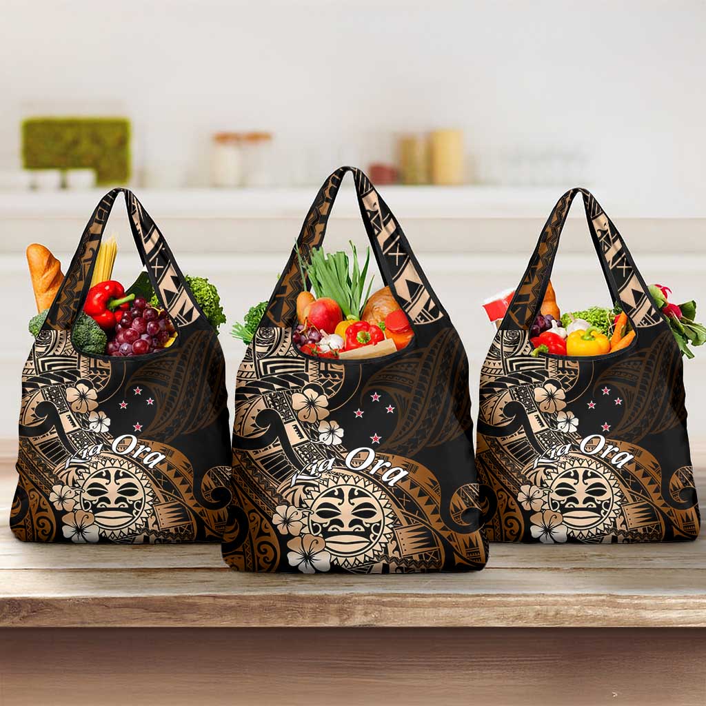 Aotearoa Kia Ora New Zealand Ta Moko Gold Version Grocery Bag LT01 3-pack One Size Gold - Polynesian Pride