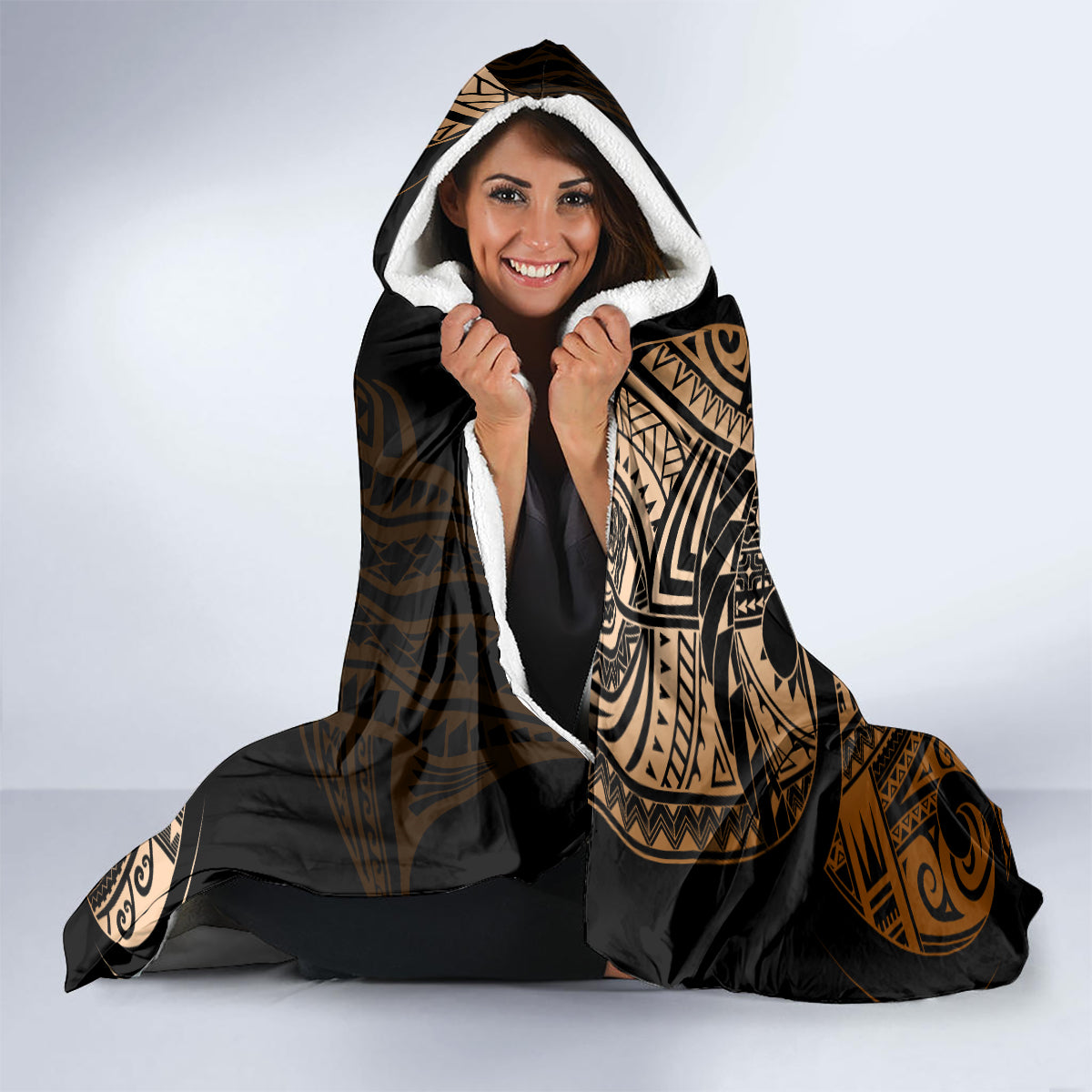 Aotearoa Kia Ora New Zealand Ta Moko Gold Version Hooded Blanket LT01 - Polynesian Pride