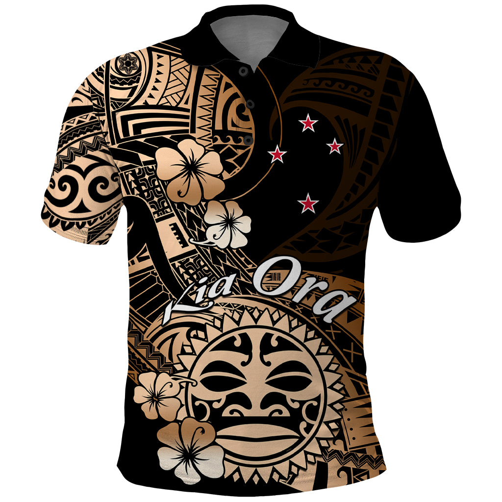 Aotearoa Kia Ora New Zealand Ta Moko Gold Version Polo Shirt LT01 Gold - Polynesian Pride