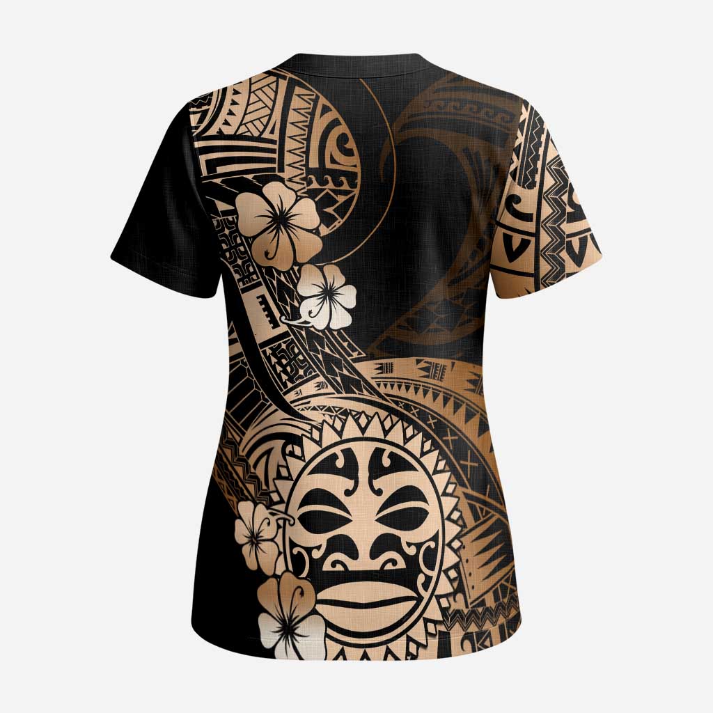 Aotearoa Kia Ora New Zealand Ta Moko Gold Version Scrub Top LT01 - Polynesian Pride
