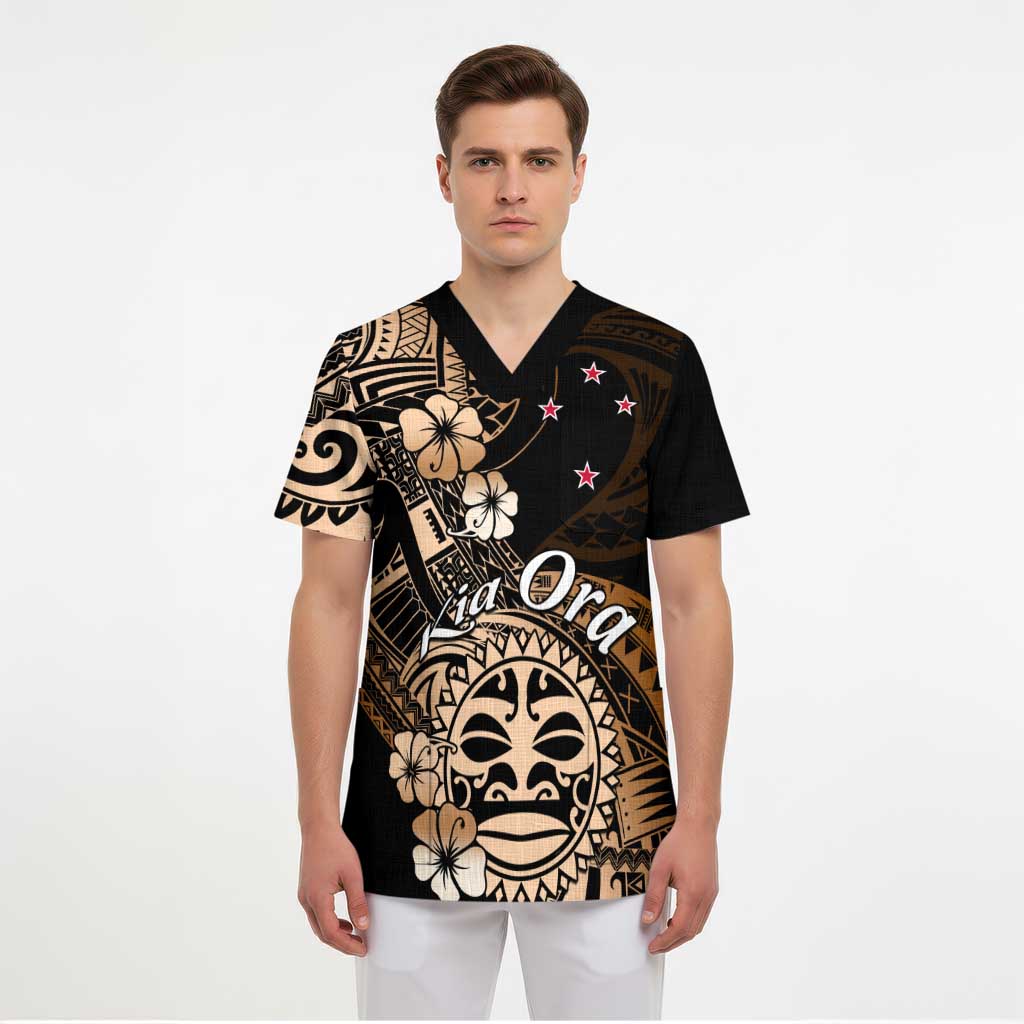 Aotearoa Kia Ora New Zealand Ta Moko Gold Version Scrub Top LT01 - Polynesian Pride