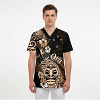 Aotearoa Kia Ora New Zealand Ta Moko Gold Version Scrub Top LT01 - Polynesian Pride