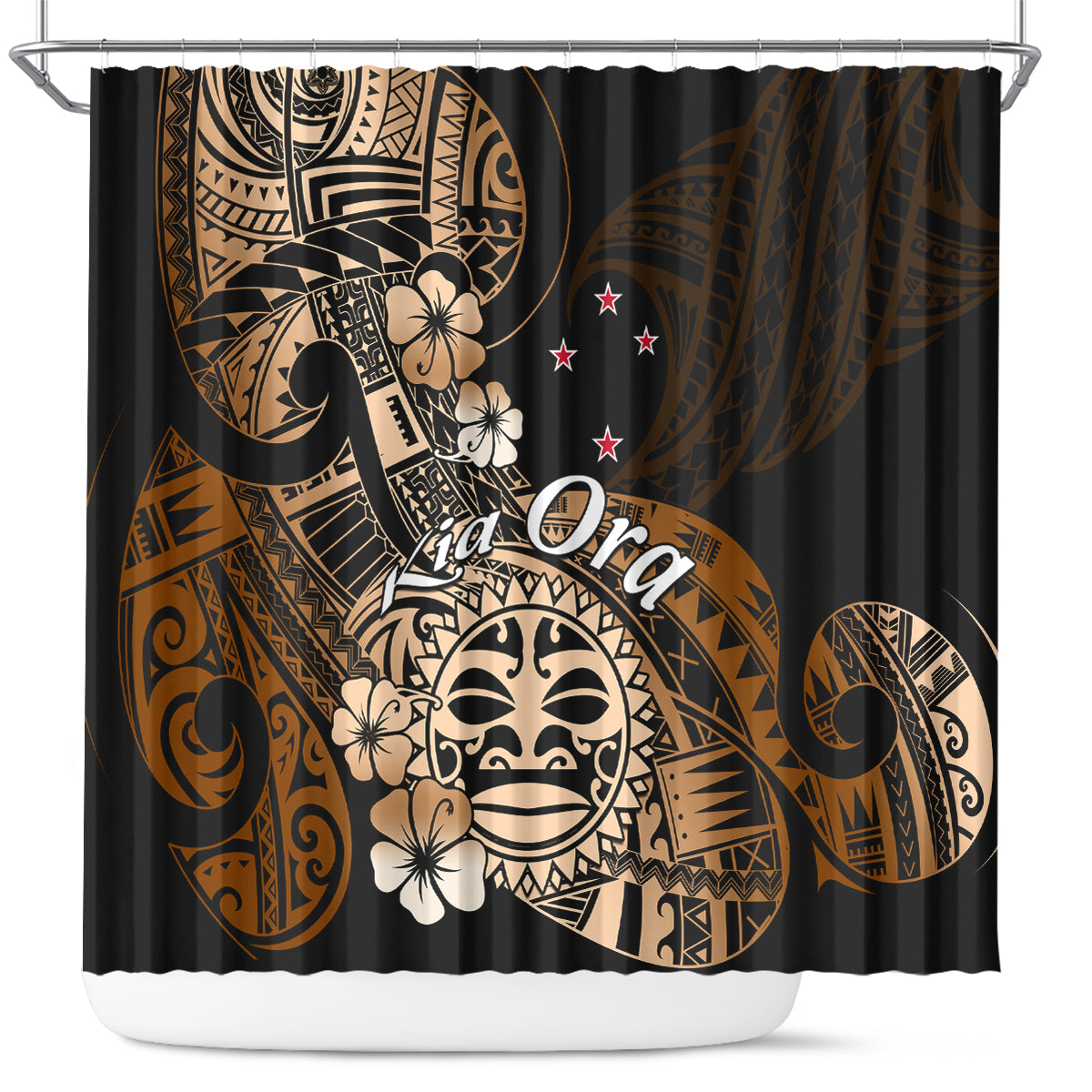 Aotearoa Kia Ora New Zealand Ta Moko Gold Version Shower Curtain LT01 Gold - Polynesian Pride