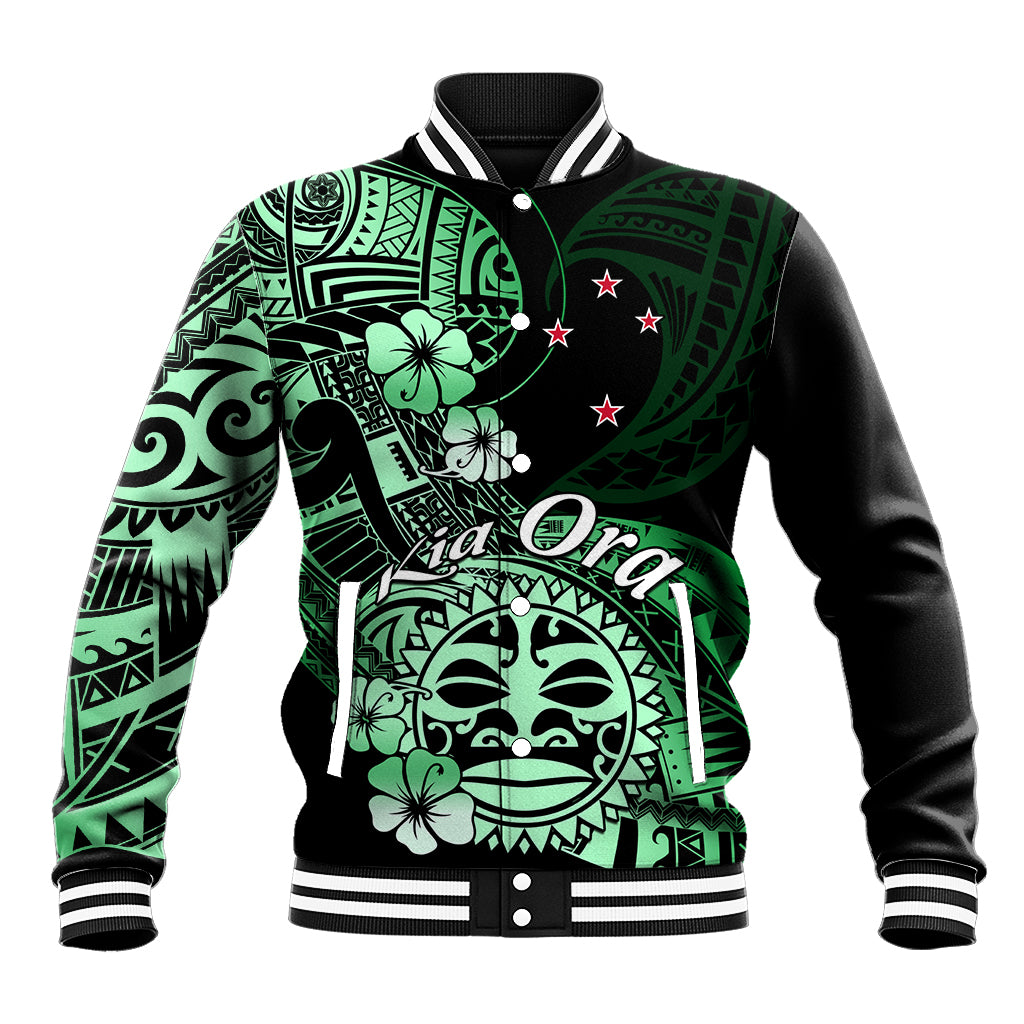 Aotearoa Kia Ora New Zealand Ta Moko Green Version Baseball Jacket LT01 Unisex Green - Polynesian Pride
