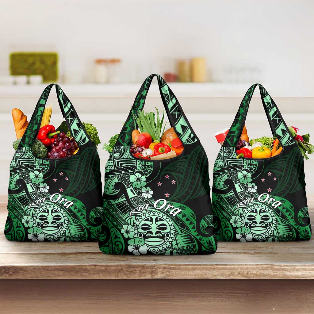 Aotearoa Kia Ora New Zealand Ta Moko Green Version Grocery Bag LT01 3-pack One Size Green - Polynesian Pride