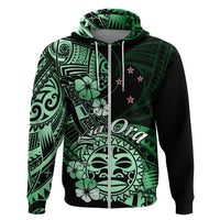 Aotearoa Kia Ora New Zealand Ta Moko Green Version Hoodie LT01 Zip Hoodie Green - Polynesian Pride